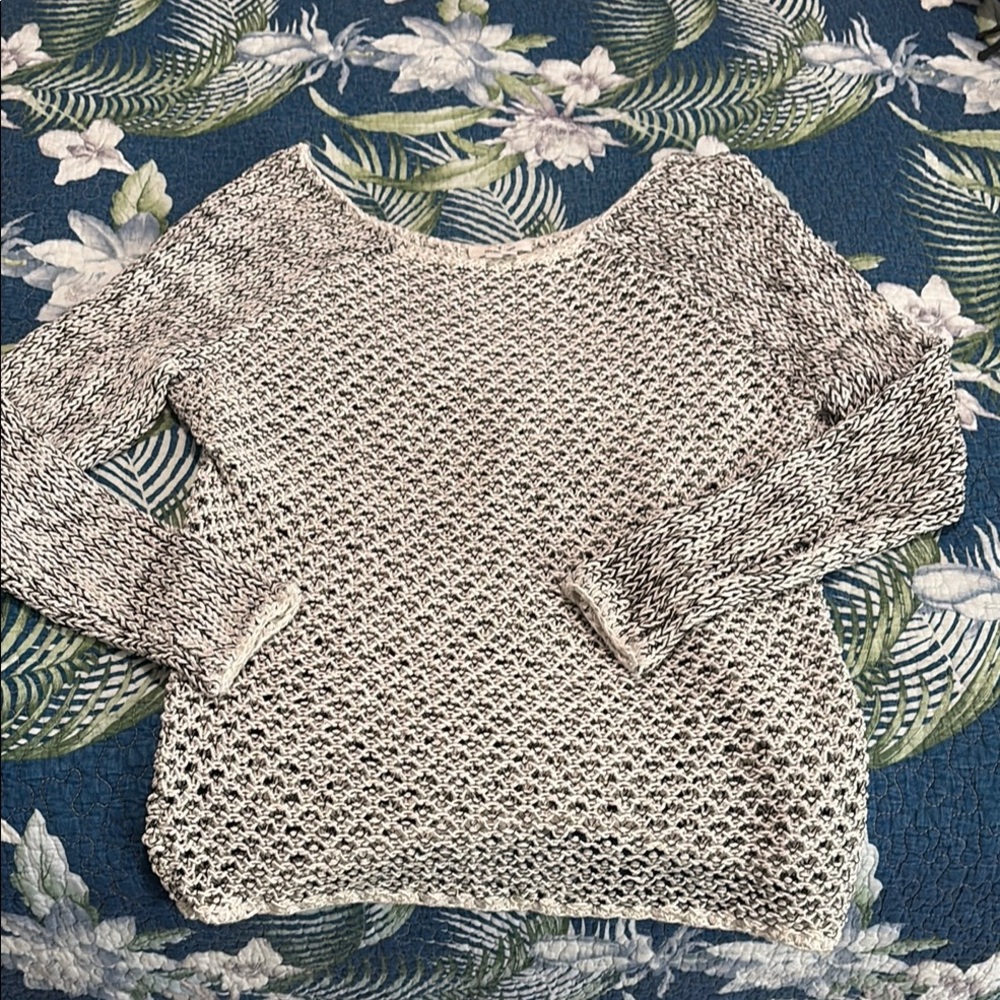Helmut Lang Cream and Black Crew Neck Sweater